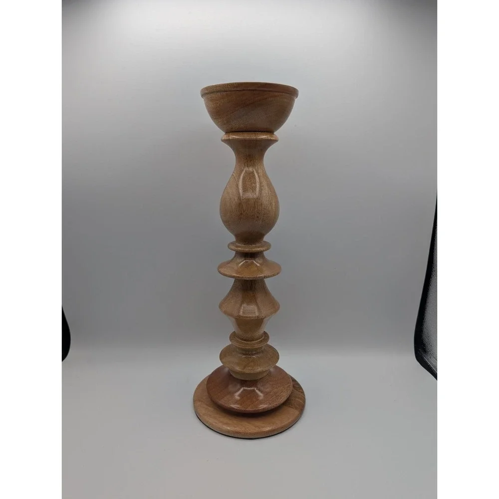 Pottery Barn Wood Pillar Candle Holder Turned‎ Pedestal Rustic Farmhouse Decor